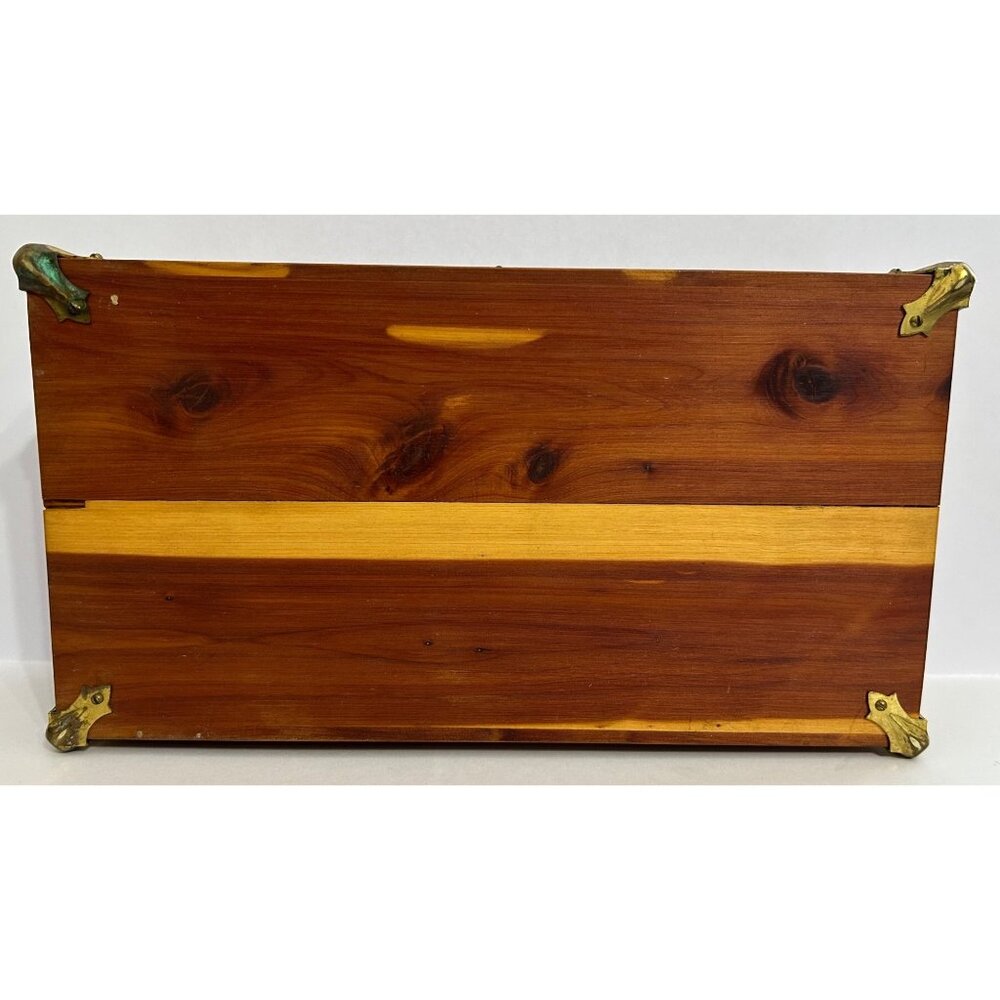 Vintage Wooden Cedar Jewelry Trinket Storage Box Metal Hinges & Feet 11.25"x3" - Picture 6 of 9